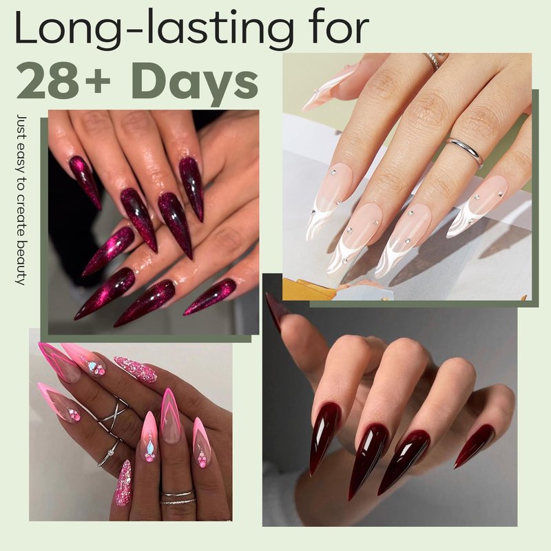 Modelones Long Stiletto Nail Tips - Pre-shaped Soft Gel Full Cover Fake Nails | 216PCS, 12 Sizes