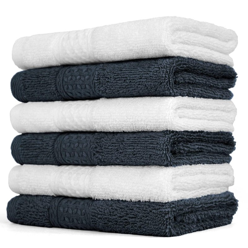 Cleanbear Extra Soft Wash Cloths Washcloths Set 6-Pack 13 x 13 Inches, Highly Absorbent Facecloths (Dark Gray & White)