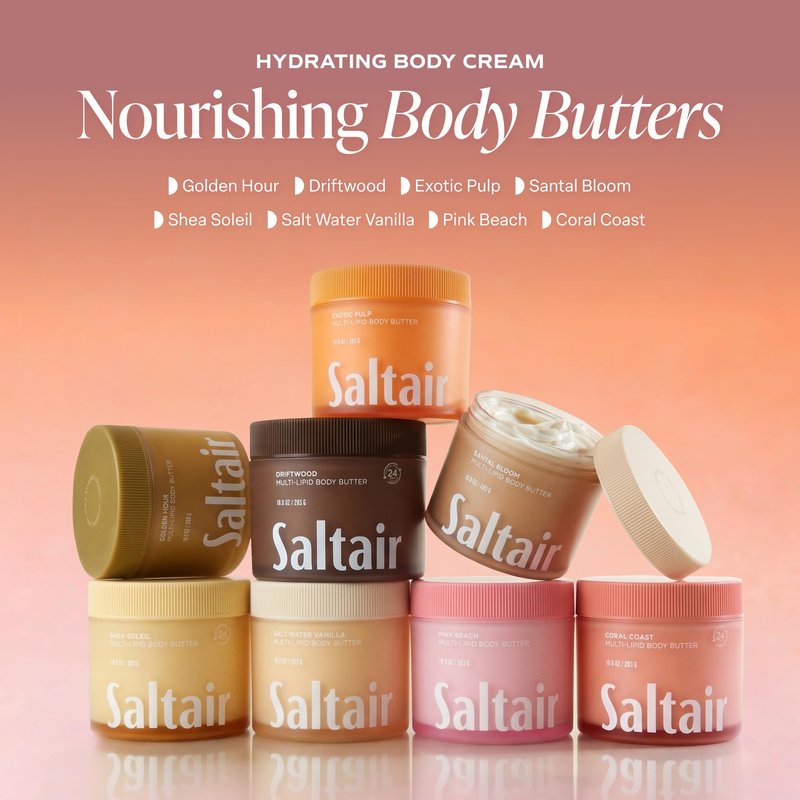 Saltair Multi-Lipid Body Butter – Hydrating 24-Hour Moisture – Body Cream for Soft Skin & Barrier Support – Ceramides, Coconut Oil & Shea Butter for Dry Skin Care – Golden Hour, 10oz