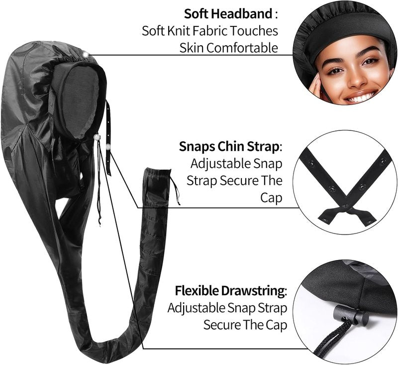 Skiennix Hooded Hair Dryer Bonnet - Upgraded Dual-Tubes for Even Heat | Hands-Free Drying for Thick & Curly Hair (Size L)