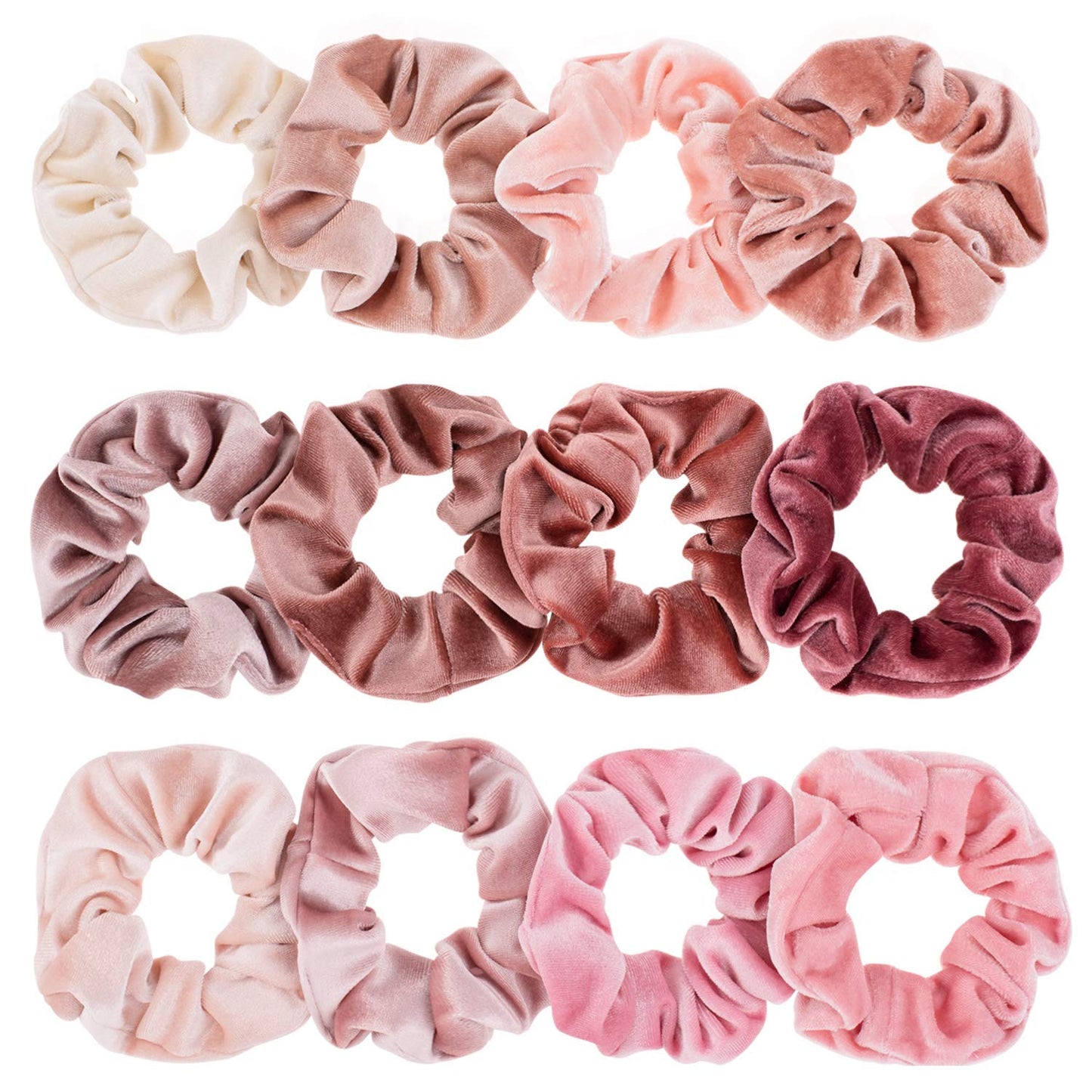 Whaline Velvet Scrunchies - 12 Pcs Blush Theme Hair Ties for Women | Soft, Thick Bobbles for Girls
