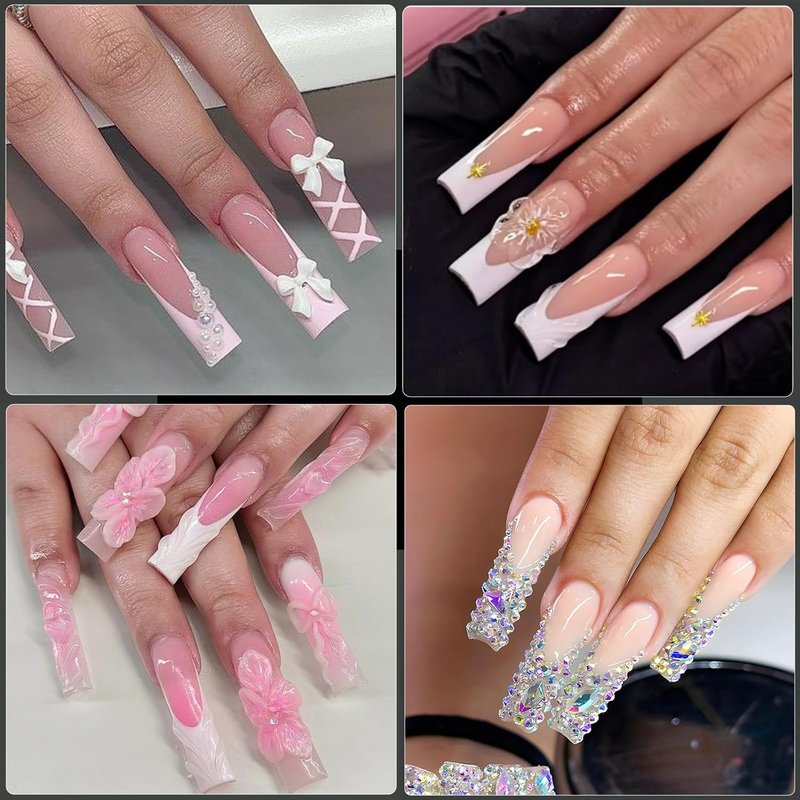 Long Square Nail Tips, 240Pcs Full Cover Soft Gel Nail Tips Pre-Etched 3XL Square Clear Acrylic False Nail Fake Nail Extension Press On for Salon Home DIY 12 Sizes
