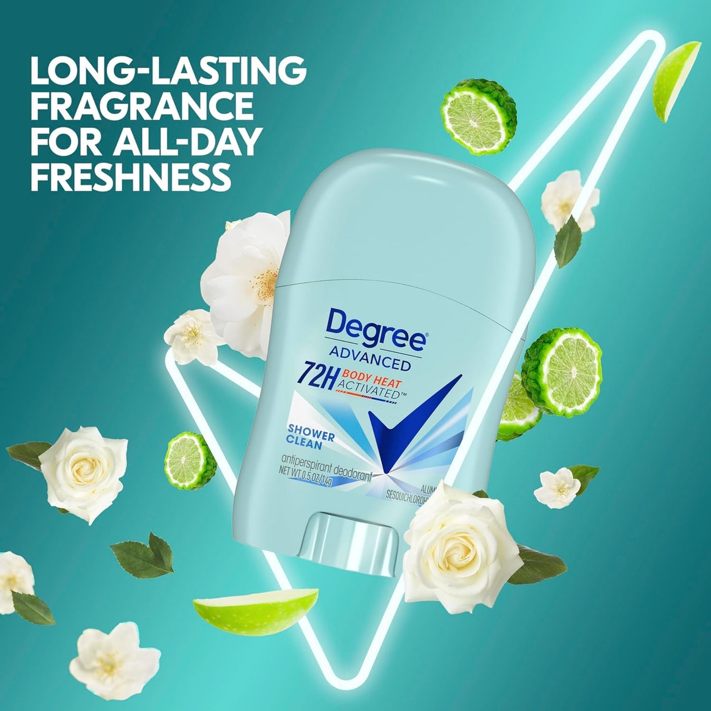 Degree Advanced Antiperspirant Deodorant, Shower Clean 3-Pack – Travel Deodorant for Women, 72H Protection, 0.5 Oz Ea
