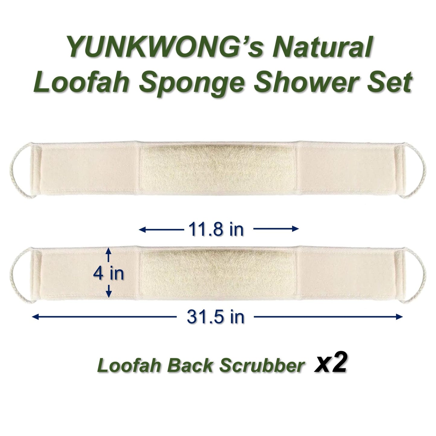 YUNKWONG Natural Loofah Sponge, Exfoliating Body Scrubber for Men Women, Loofah with Handle, Exfoliating Back Scrubber for Shower Set, Deeply Clean & Invigorate Your Skin (2 pcs in Box)