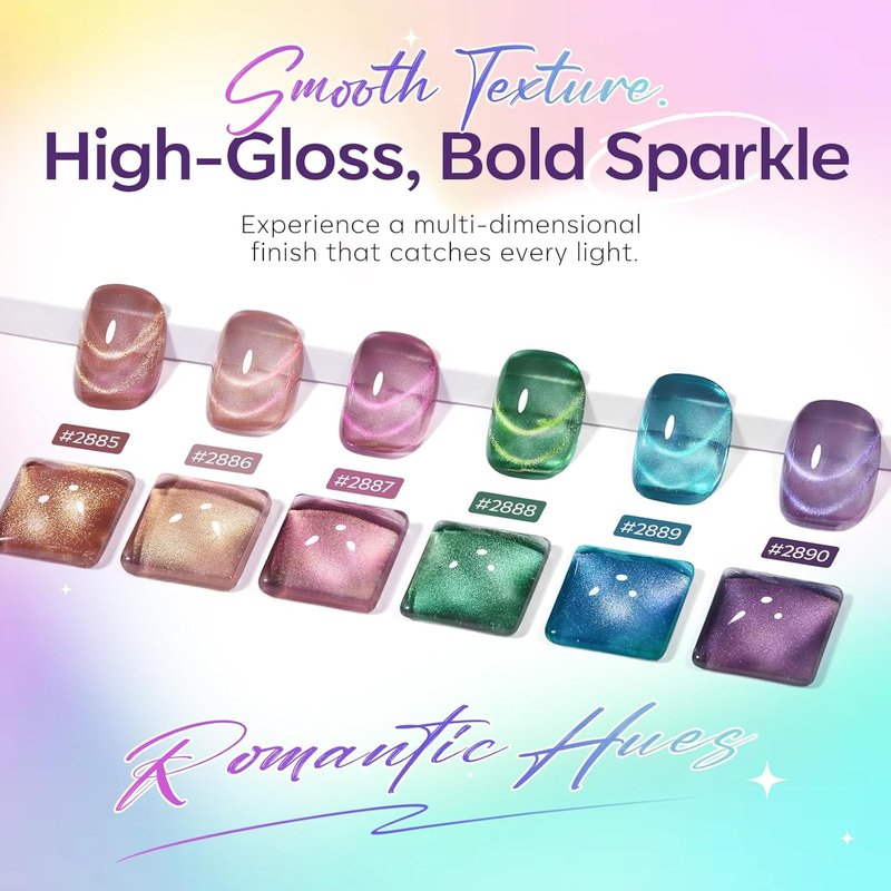 Modelones Cat Eye Gel Nail Polish Set - Hema-Free 6 Colors with 9D Chameleon Effect | Glitter & Magnet Soak Off
