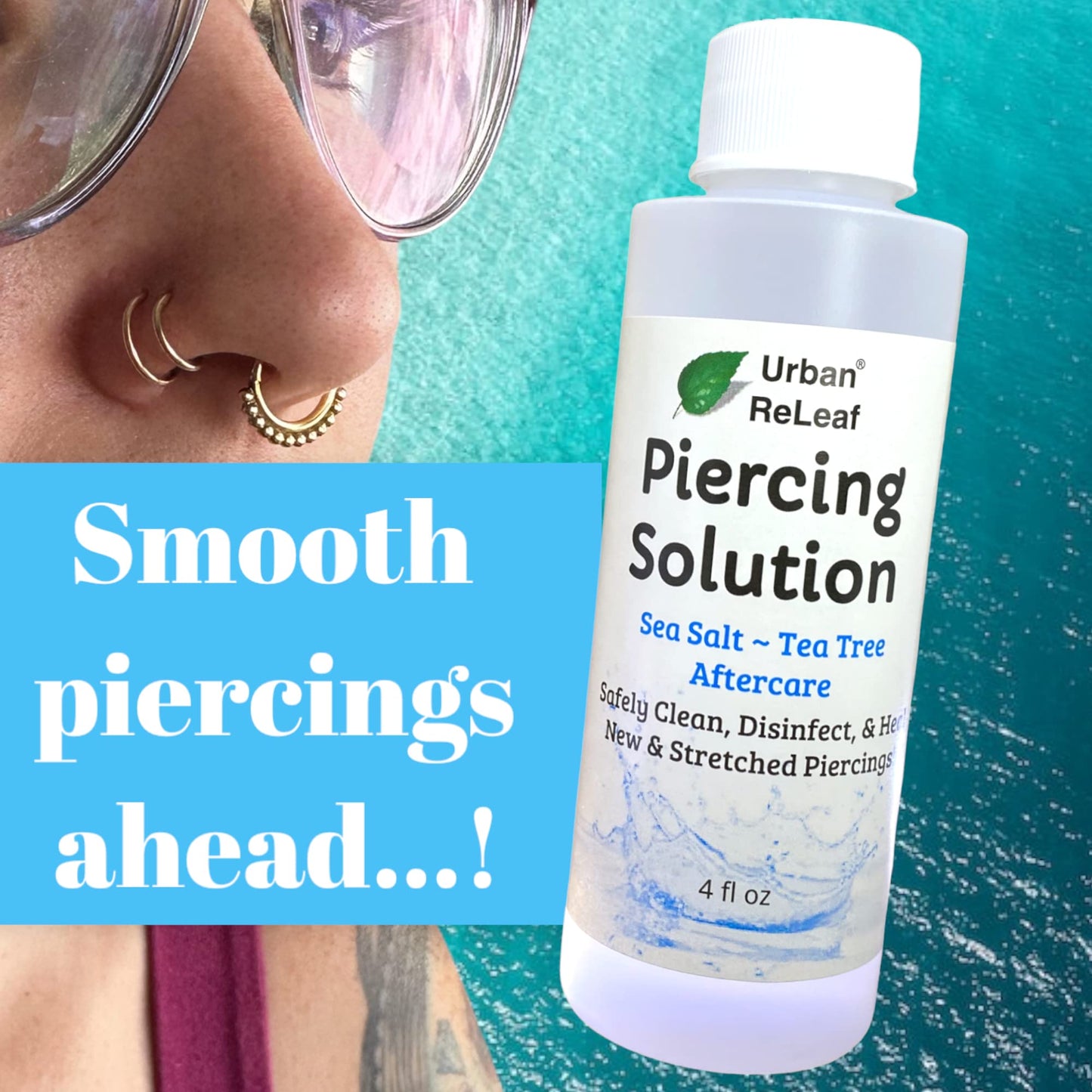 Urban ReLeaf Piercing Solution, Sea Salts & Tea Tree Aftercare, 4 oz