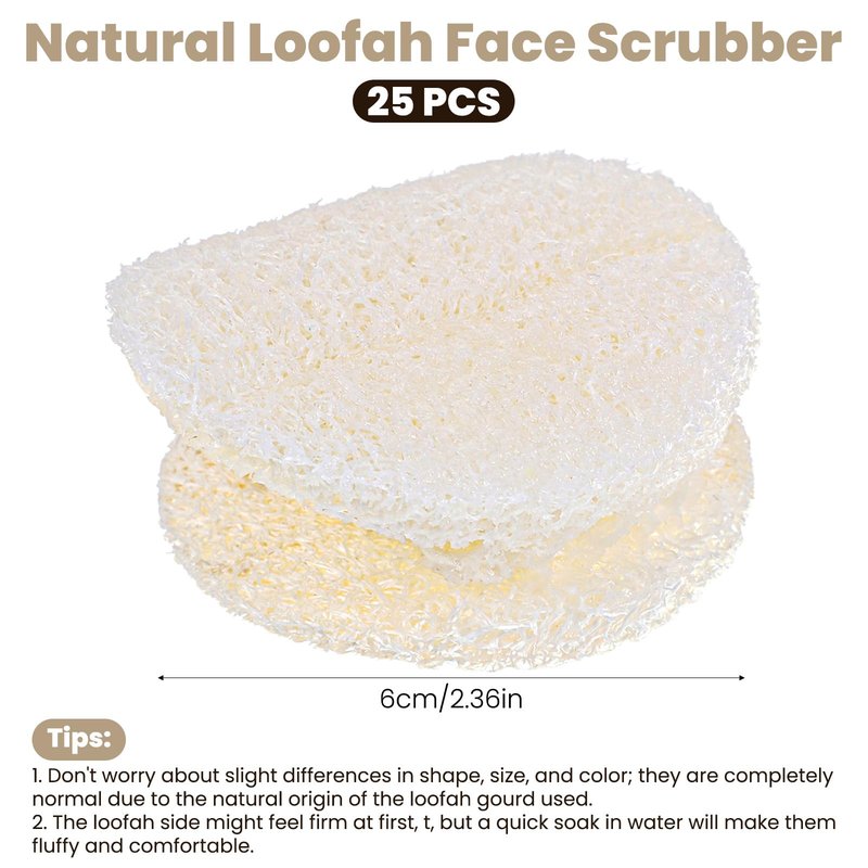 25 PCS Natural Loofah Face Scrub Pads, 2.36in Face Loofah Pads, Loofa Exfoliating Facial Scrub Pads for Makeup & Dead Skin Removal, Cleansing Skin for Women and Men