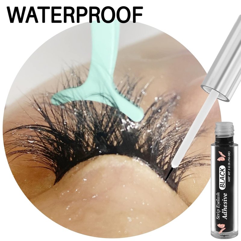 Black Eyelash Glue - Strong Hold Waterproof Lash Adhesive | Latex-Free, Safe for Sensitive Eyes - 0.18 oz (Black)
