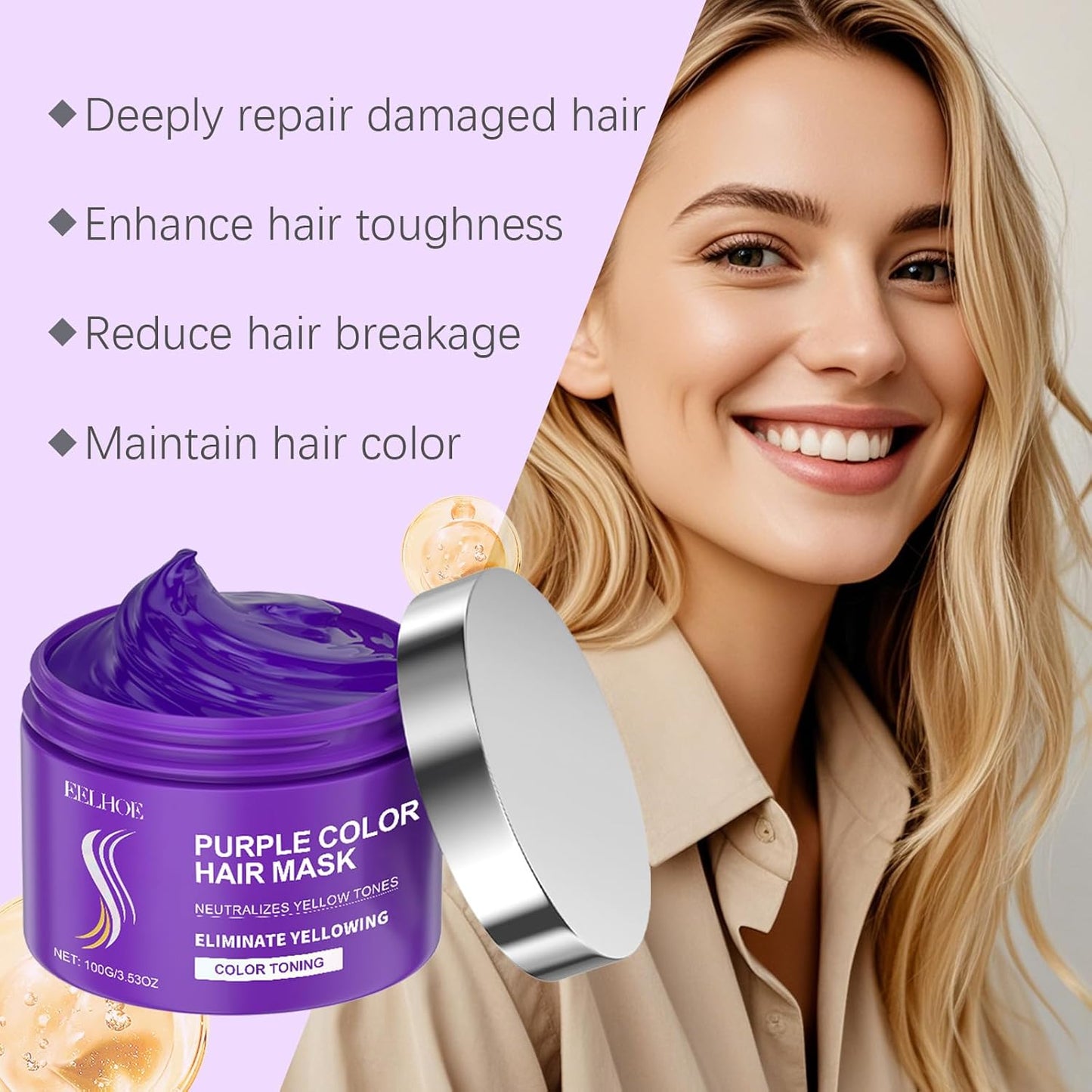 Skiennix Purple Hair Mask - Keratin Deep Conditioner & Toner for Blonde Hair | 100g/3.53oz