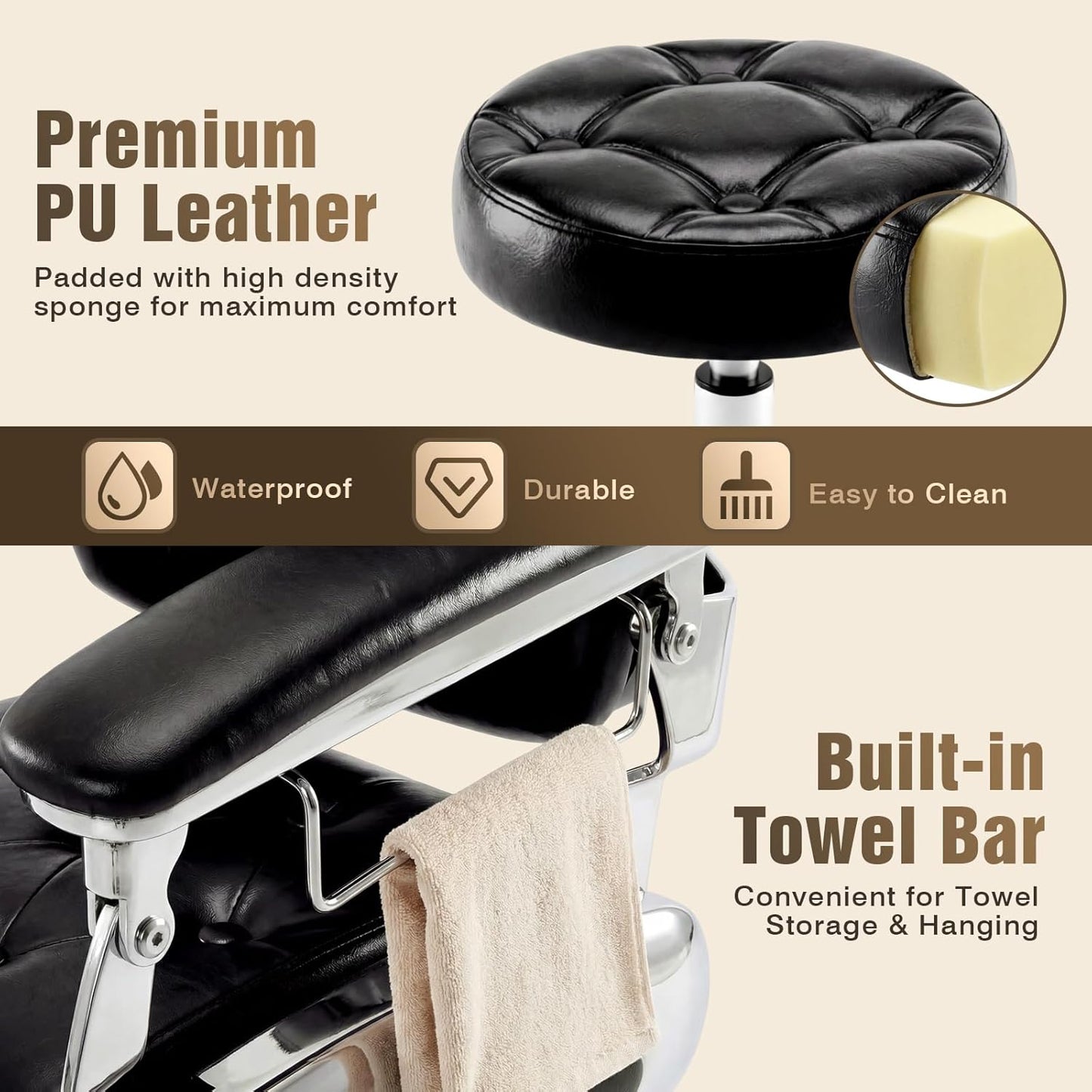 Vintage Hydraulic Barber Chair - Heavy Duty 360° Swivel Salon Chair | Black & Silver