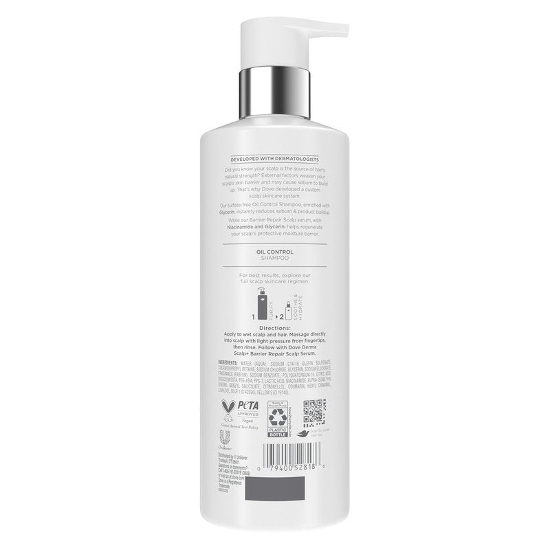 Dove Scalp Oil Control Shampoo - Glycerin & Niacinamide for Buildup Removal | 16 Fl Oz