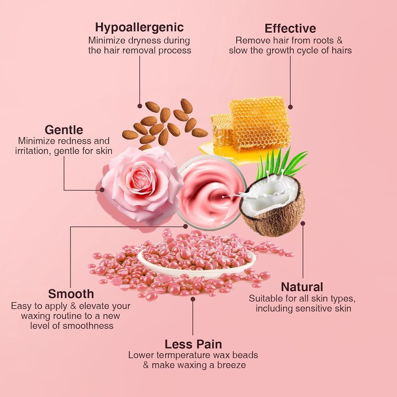 Regine Switzerland Hard Wax Beads - Rose Pink Hair Removal Wax for Sensitive Skin | 10.5 Ounce with 10 Wax Sticks
