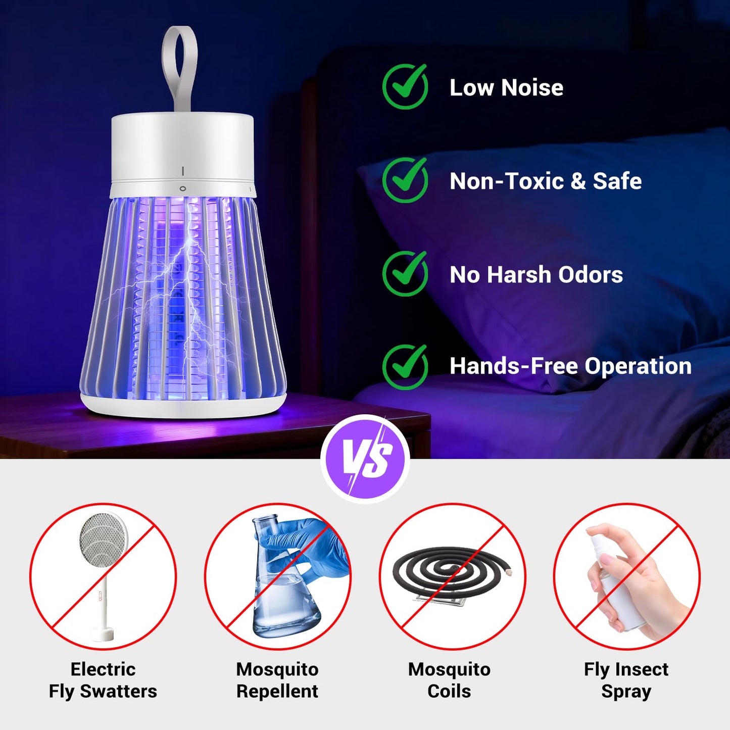 Bug Zapper Outdoor Indoor, Portable Mosquito Zappers Killer, USB Rechargeable Electric Fly Swatter Zapper, Mosquito Repellent Outdoor Patio, Flying Trap for Home Camping, Lightweight, Satety Gird