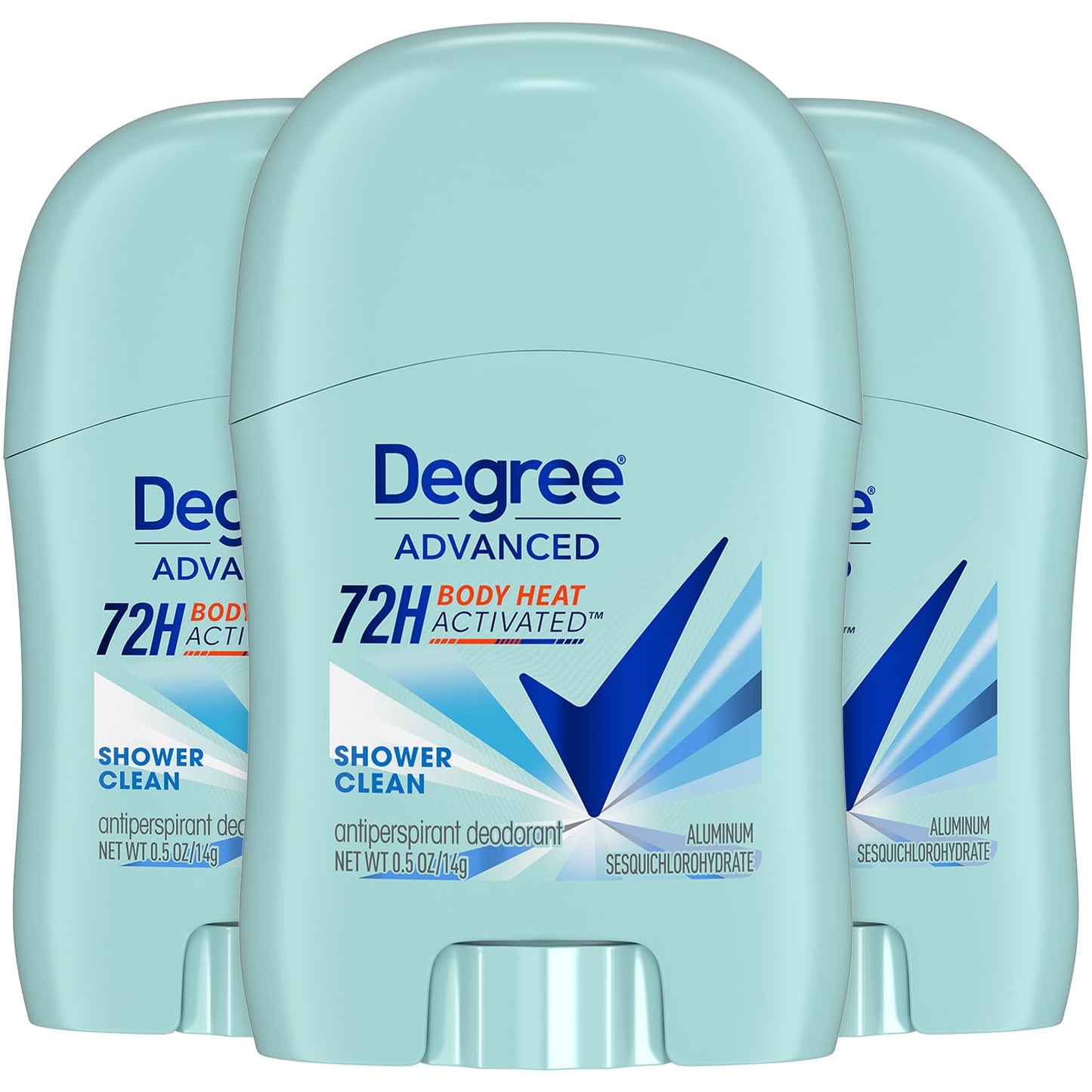 Degree Advanced Antiperspirant Deodorant, Shower Clean 3-Pack – Travel Deodorant for Women, 72H Protection, 0.5 Oz Ea