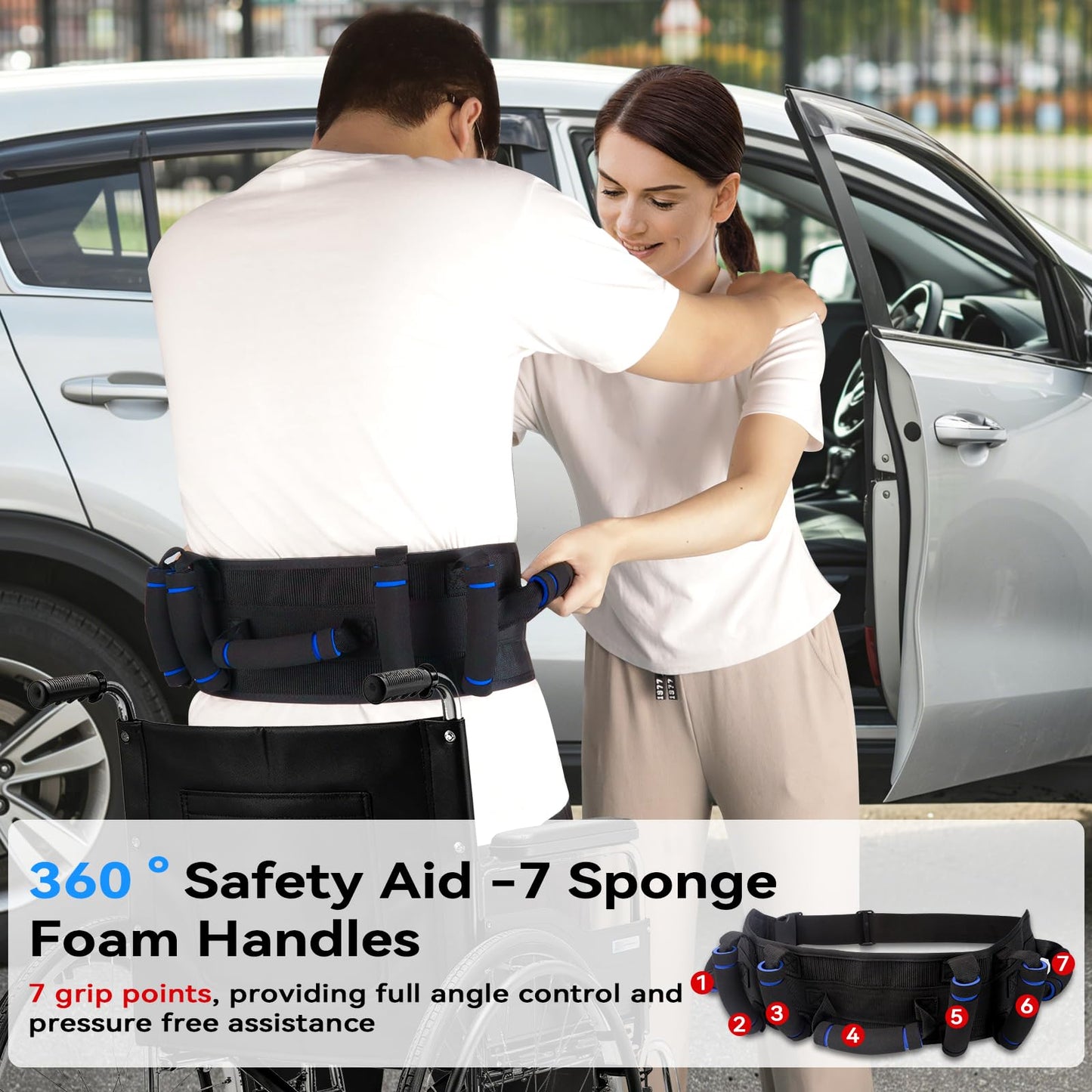 Gait Belts for Seniors, Gate Belt Medical for Elderly with 7 Handles, Patient Transfer Belt, Lift Belts Physical Therapy with Quick Release Buckle Standing Aids & Support for Elderly Safety Belt