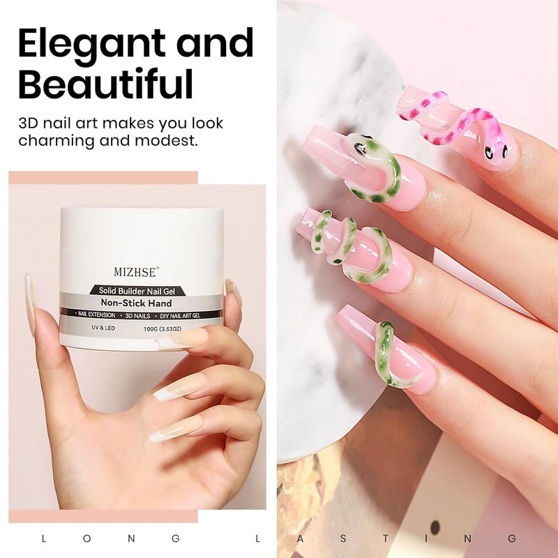 MIZHSE 100g Milky White Solid Builder Gel for Nails, Large Capacity Hard Builder Gels Kit for Nails Sculpting for 3D Art Gel U V LED with 36pcs Dual Form, for Nail Salon Home DIY