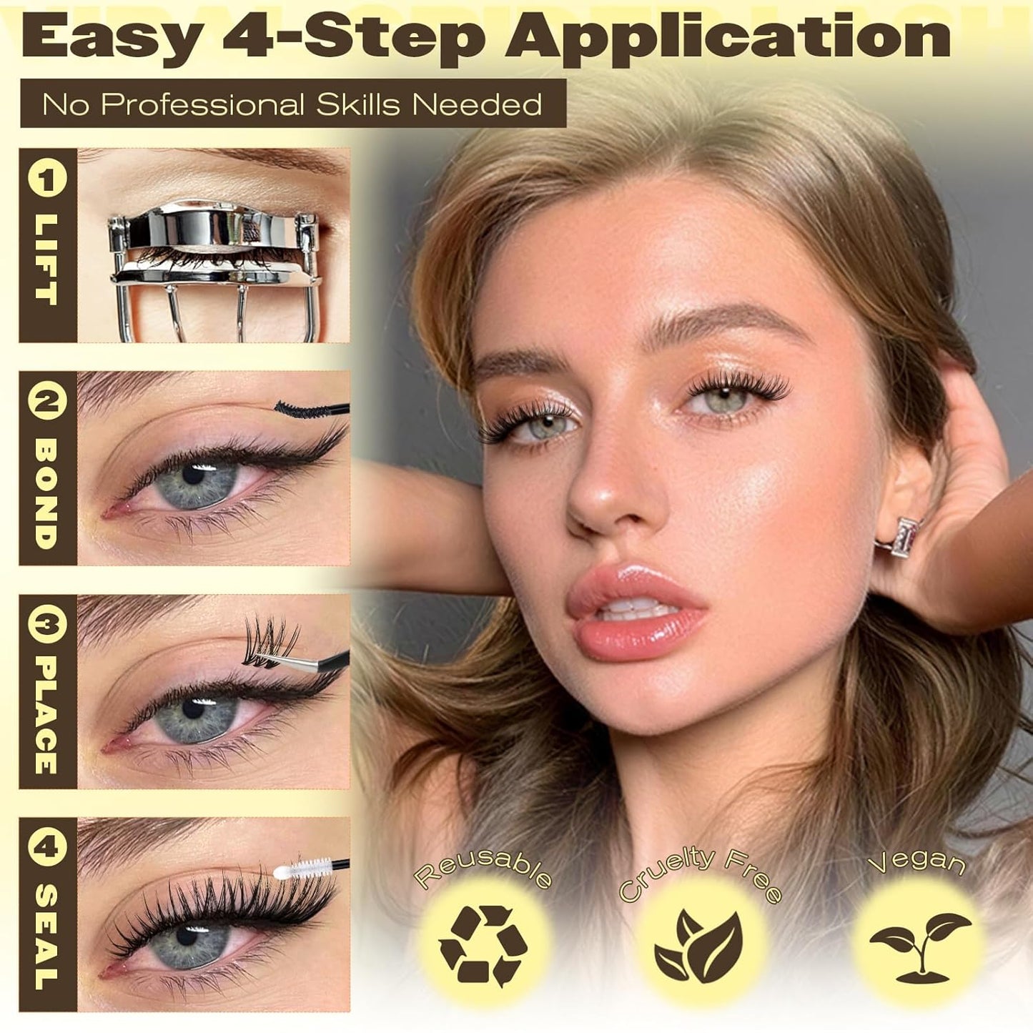 Skiennix Natural Lash Clusters Kit - Wispy Eyelash Extensions with Invisible Band | 10-16mm C Curl