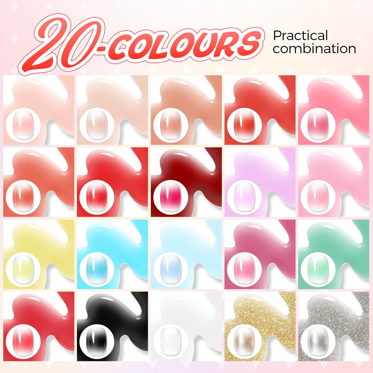 Sponge Pat Painting Gel, 20 Colors Ombre Gel Nail Polish for Ombre Nails Aura Nails, French Manicure DIY Nail Art High-glossy DIY Palette Cloud Fluff