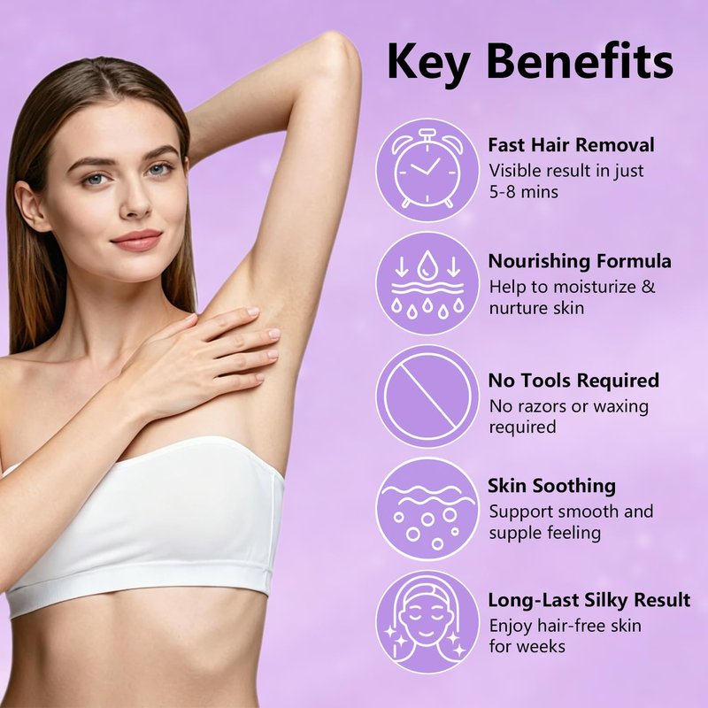 Gentle Body Hair Removal Cream for Women and Men, Moisturizing Depilatory Cream with Aloe And Hyaluronic Acid, Quick and Soothing Body Leg Hair Removal, 3.53 Oz