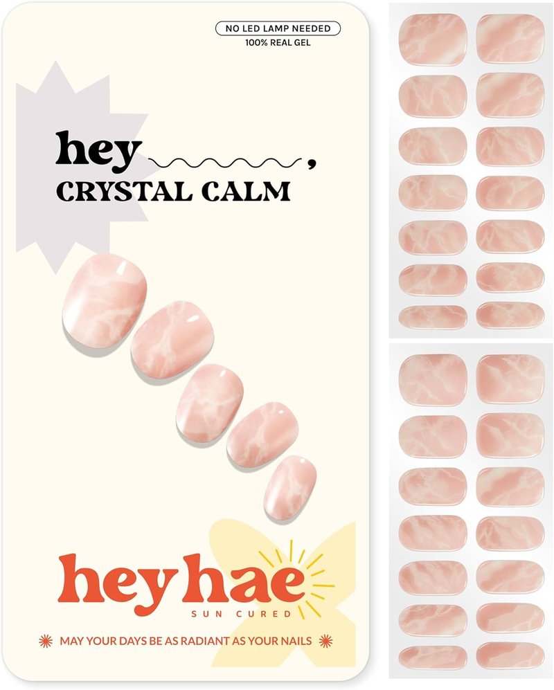 Heyhae Semi Cured Gel Nail Strips - Easy Apply Pink Marble Design | 28 Strips, Prep Pads & Nail File Included