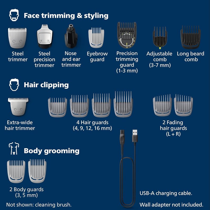 Philips Norelco Multigroom 7000 Series - All-in-One Trimmer & Grooming Kit | 19-Piece Set for Beard, Hair, and Body