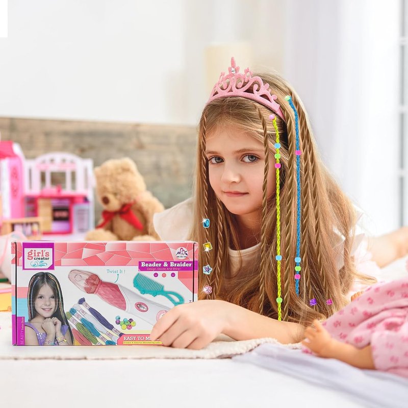 Skiennix DIY Hair Salon Toys - Automatic Hair Braiding Machine & Accessories for Girls 3-12 Years Old