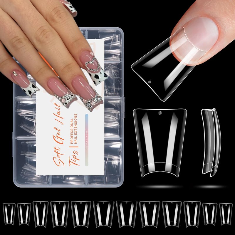 Modelones Duck Nail Tips - Short Flare Pre-Shaped Gel Tips for Acrylic Nails | 216PCS, 12 Sizes