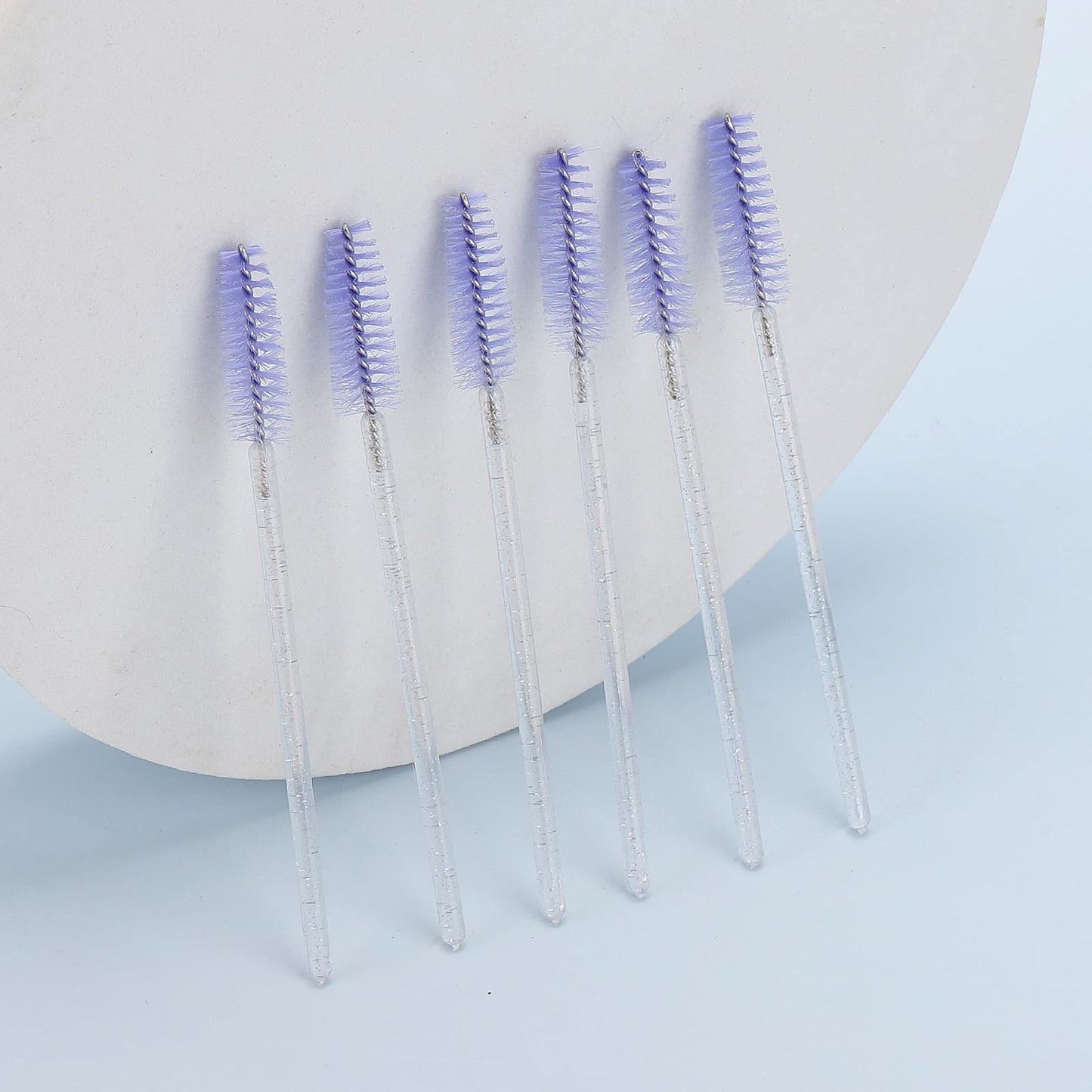 Tbestmax 50 Pcs Disposable Mascara Wands, Crystal Eyebrow Spoolies Brush for Eyelash Extensions, Eye Lash and Makeup Brush - Light Purple