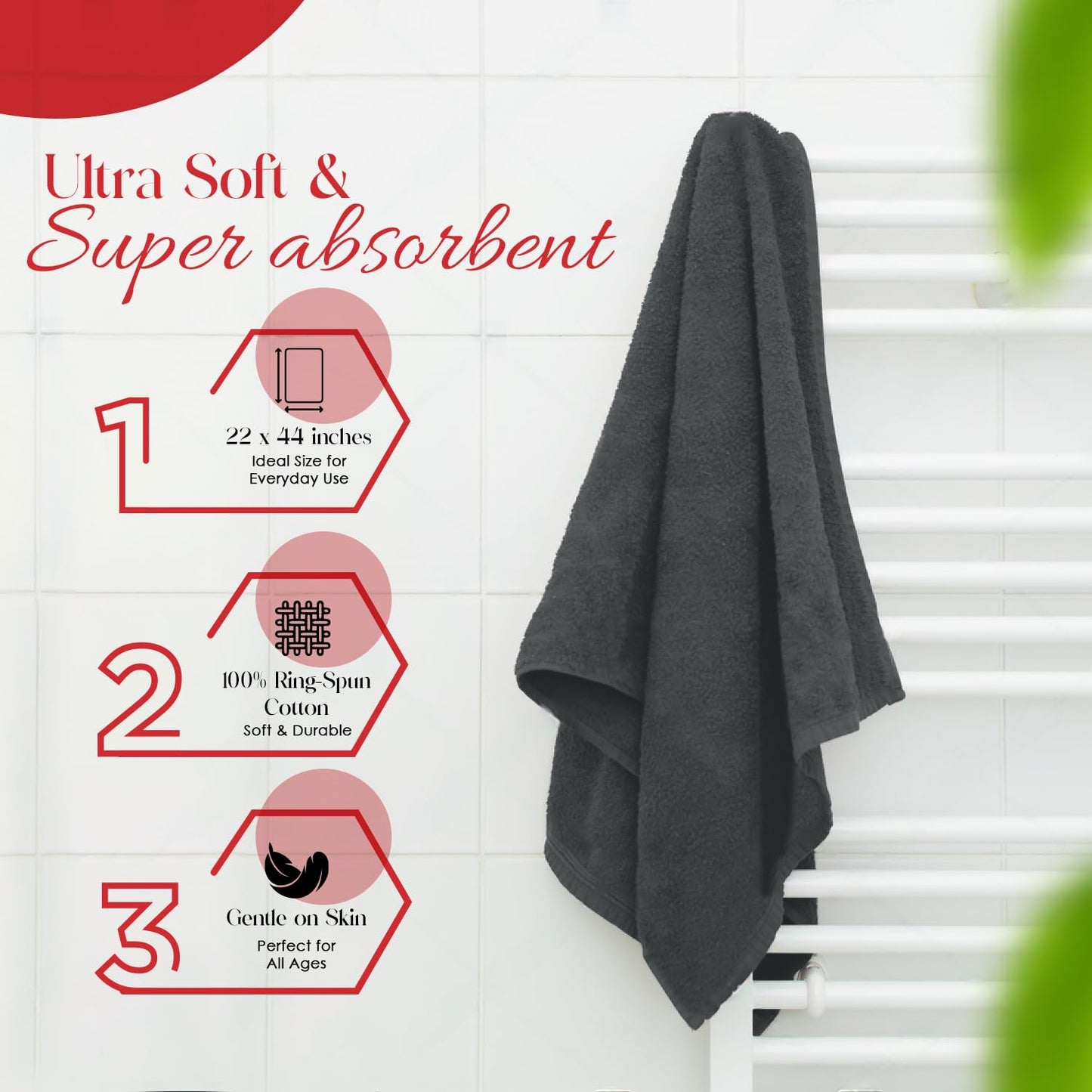 RIVERSIDE 100% Ring-Spun Cotton Bath Towels Set of 4 22 x 44 - Soft, Quick Dry & Highly Absorbent Towels for Shower & Bathroom - 450 GSM Lightweight Cotton Towels for Spa, Gym, Hotel - (Grey)