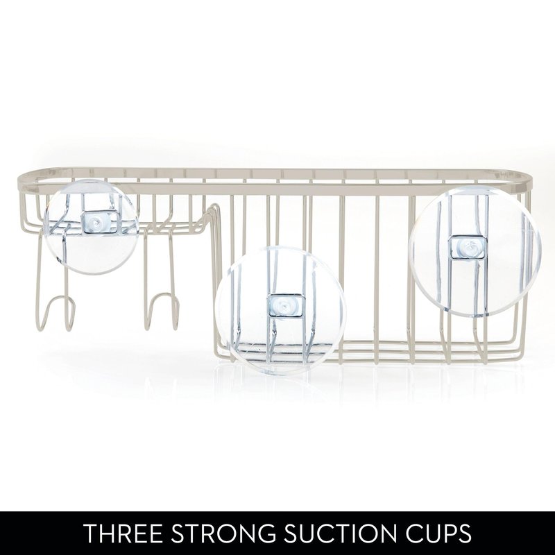 iDesign Suction Shower Basket with Soap Dish and Hooks– Gia Collection - Satin