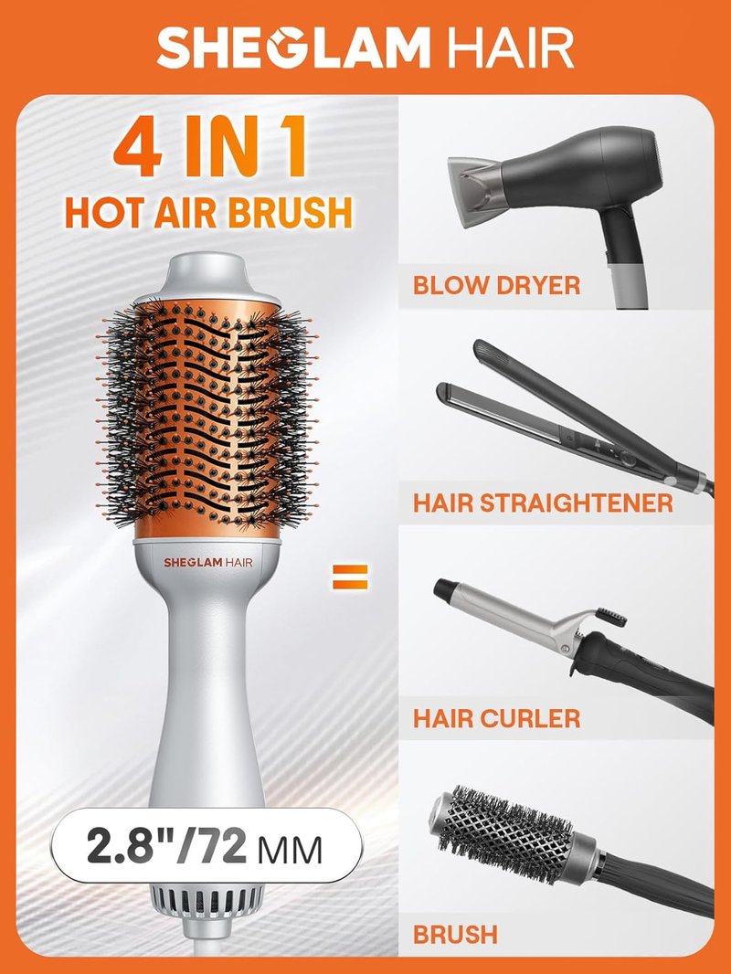 4-in-1 Hot Air Brush | Hair Dryer & Styler with 33000 RPM Motor, Ionic Bristles for Frizz-Free Blowouts, 3 Heat Settings