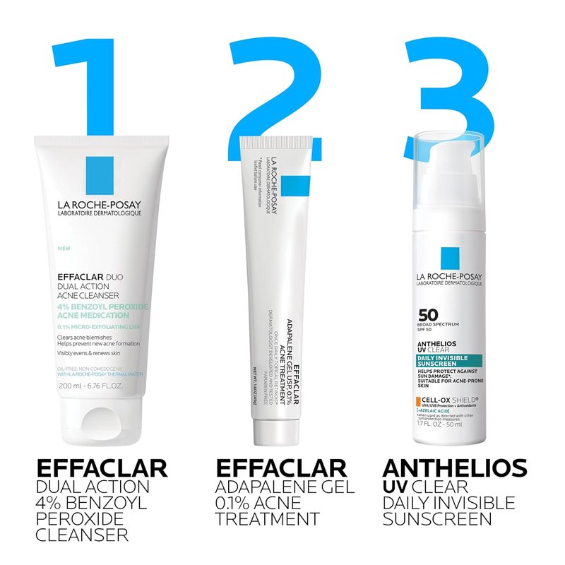 La Roche-Posay Effaclar Dual Acne Face Wash - 4% Benzoyl Peroxide & LHA Exfoliant, 6.76 Fl Oz