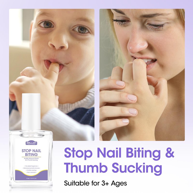 Gellen Nail Biting Treatment for Kids & Adults - 15ml Safe Nail Biting Prevention Thumb Sucking Deterrent Bitter Taste No Biting Nail Polish Nail Care Solution to Help Stop Finger Biting & Nail Repair