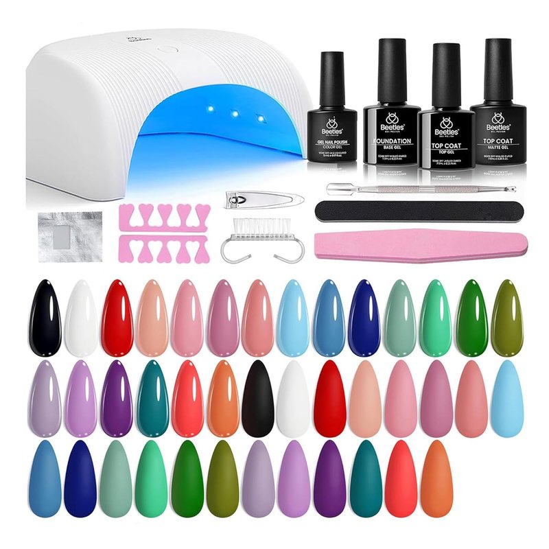 Beetles Gel Nail Polish Kit with U V Light - 31 Pcs Gel Polish Kits 20 Colors with Base and Glossy Top Coat Soak Off DIY Salon Beginner-friendly Manicure Nails Stuff Gifts for Women
