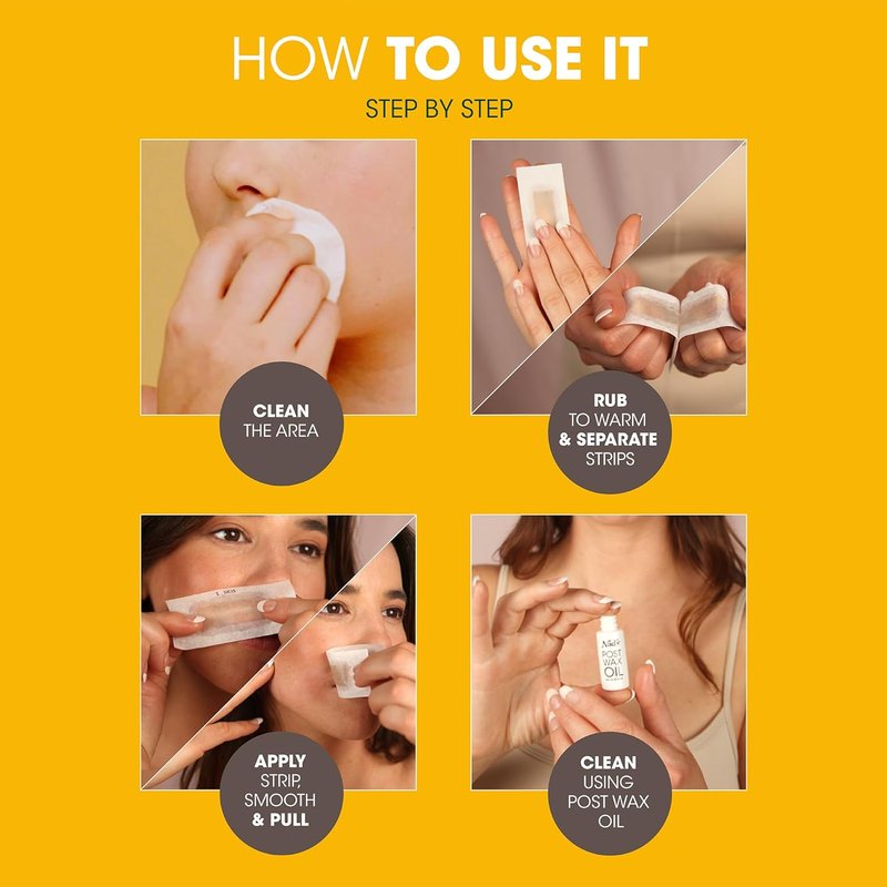 Nad's Facial Wax Strips - Natural Waxing Kit for All Skin Types - 30 Strips & Post Wax Oil Included
