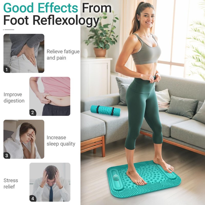 GEENOA Foot Massage Mat with Two Massage Balls, 5-Zone Acupressure & Reflexology Mat for Various Stimulation, Portable Pressure Point Pad for Feet Relaxation, Pain, Fatigue Relief((Lake Blue)