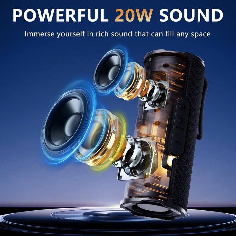 BYANDBY Bluetooth Speaker with IPX5 Waterproof 2 Portable, Long Playtime, Wireless Stereo Pairing, 12W Stereo Sound, BT 5.3, Bassup, Electronics for Home, Shower, Outdoors, Travel(Black)