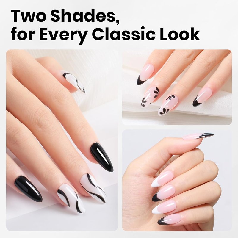 Beetles Gel Nail Kit - HEMA-Free 10ML White & Black Polish Set with UV Light | DIY Manicure Essentials