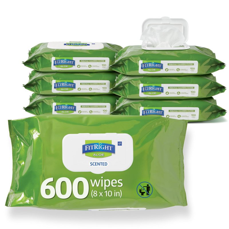 FitRight Personal Cleansing Wipes with Aloe 8x10 Scented 600 Count