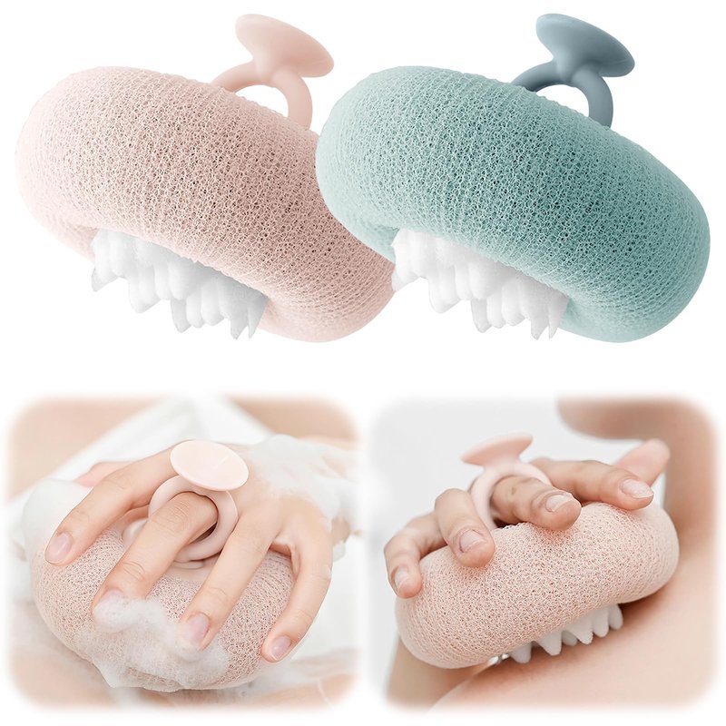 OneNine Super Soft Sunflower Suction Cup Bath Ball, 2-in-1 Sunflower Bath Ball, 2 PCS, Pink, Cyan, Polyurethane, Simplicity, Cute