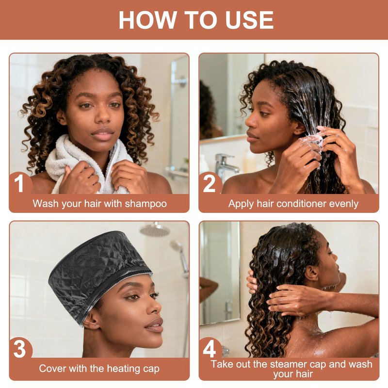 Professional Heat Cap for Deep Conditioning, Hair Steamer Cap, 10-Level Heating Speed 30s Fast Warm Up to 75°C for Hair Treatment, Portable Hair Steamer for Black Hair, Gentle Care