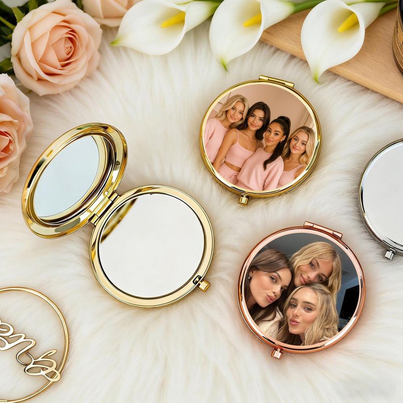 HJX Personalized Compact Mirror Bulk, Custom Pocket Mirror for Women, Small Cute Purse Mirror for Wedding Favors, Bridesmaids, Graduation, Galentine & Sisterhood Gifts (1)
