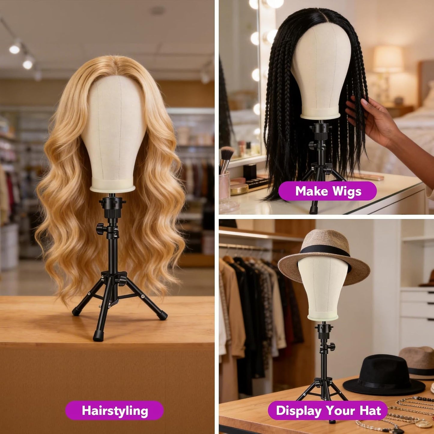Wig Stand - Adjustable Canvas Mannequin Head for Heavy Wigs | Styling & Display
