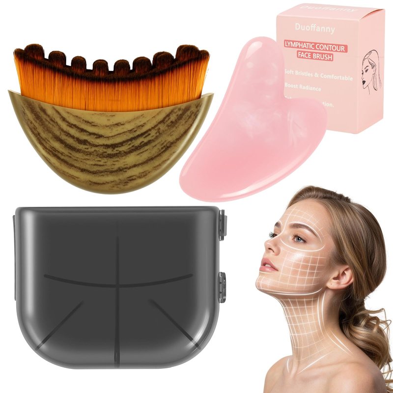 Lymphatic Contour Face Brush and Gua Sha Set, 2-in-1 Manual Facial Brushes for Lymphatic Drainage - Anti-Puffiness, Detox Sculpting Guasha Brush to Improve Skin Glow & Absorption