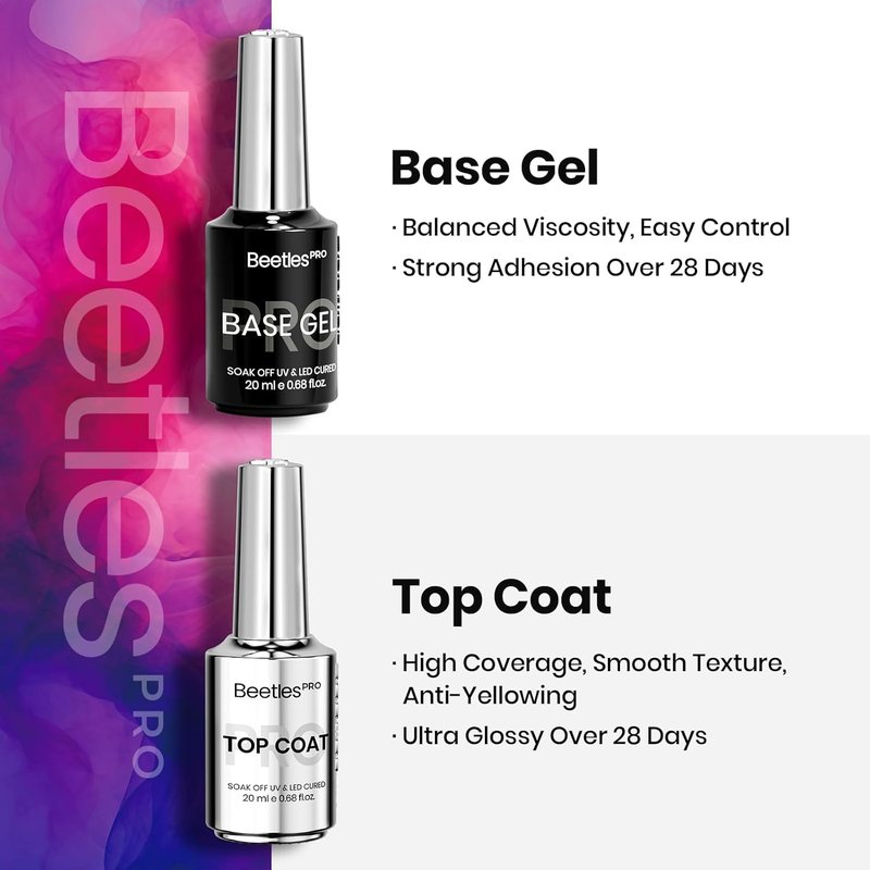 Beetles Pro Gel Nail Polish | Top Coat & Base Gel - 20ml Super Shine Finish, Long Lasting for 28 Days