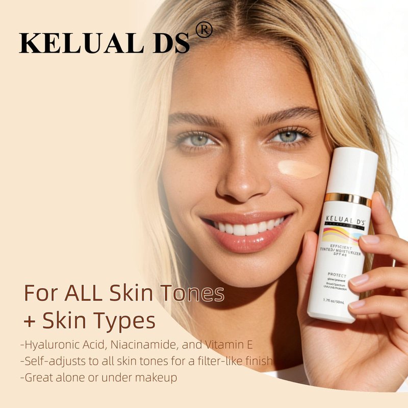 KELUAL DS Anti-Aging Tinted Face Moisturizer & Sheer Face Sunscreen SPF 46, Hydrating Skin Care & Sunscreen Moisturizer,1.7OZ/50ML