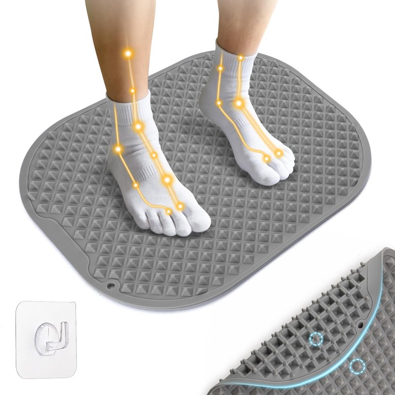 GEENOA Upgrade Silicone Foot Massager Mat with Dual-Side Usage, Large Reflexology Mat for Feet Relaxation, Foldable Foot Acupressure Mat, Portable Standing Desk Mat for Pain, Fatigue Relief(Gray-L)