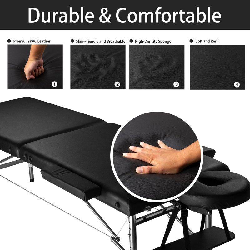Lovswan Portable Massage Table, Foldable Height Adjustable Lash Bed for Salon and Spa, PU Leather Facial Tattoo Bed, Lightweight and Stable Esthetician Table (Black)