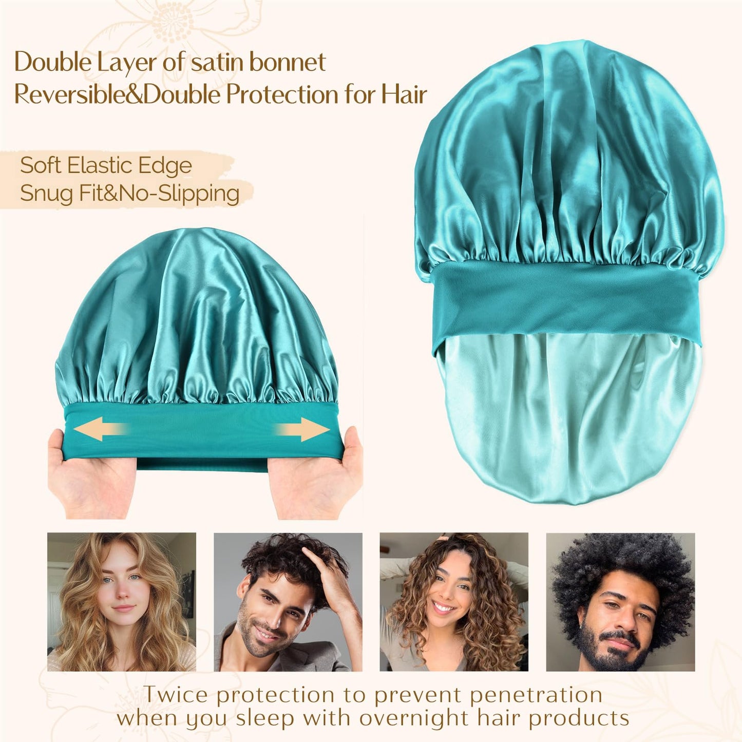 YANIBEST Silk Bonnet for Men Women Hair Bonnet for Sleeping Double Layer Satin Bonnet for Natural Curly Hair Unisex Sleep Cap, Blue