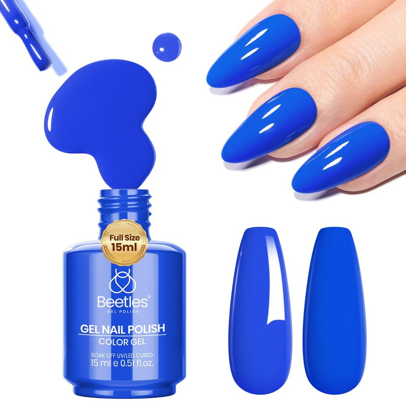 beetles Blue Gel Polish - 15ML Full Size One Color One Bottle Royal Blue Gel Polish Soak off Uv Led Lamp Nail Art Colorful Bottle All Season Manicure